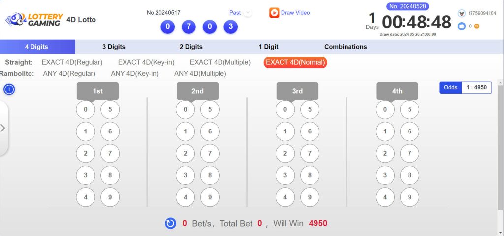 Tamabet lottery betting page